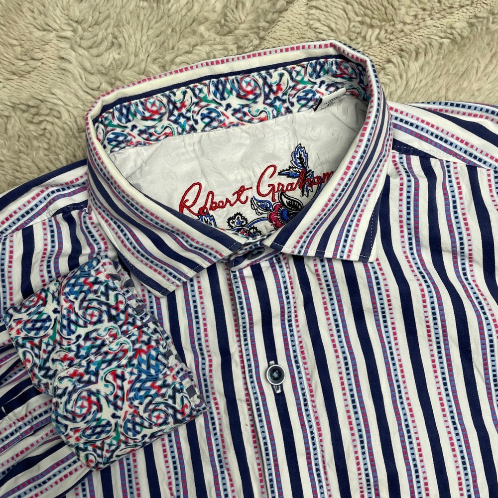 Robert Graham Mens Classic Fit Stripe Long Sleeve Button Down
Shirt L Flipcuff